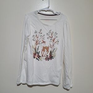 Shabby Chic White Deer Graphic Long Sleeve‎ Shirt